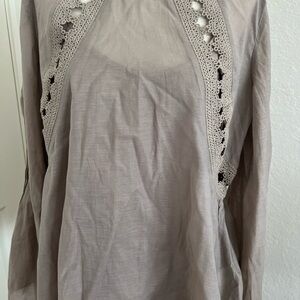 Soft Surroundings Cotton Blend Taupe Brown Lace Blouse Medium. NWOT
